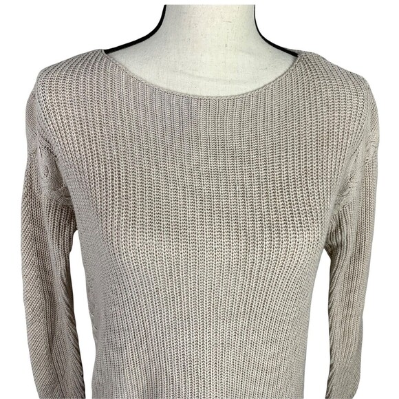 Style & Co Knit Long Sweater Women Petite Small Mixed Stitch Beige Olive Hi-low - Picture 4 of 8